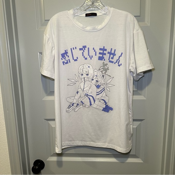 Romwe White Crew Neck Short Sleeve Anime Graphic Tee size M - Picture 8 of 10